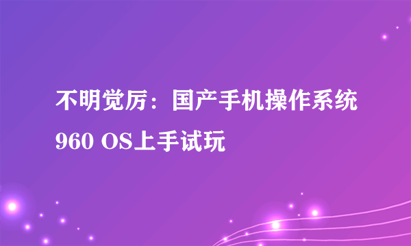 不明觉厉：国产手机操作系统960 OS上手试玩