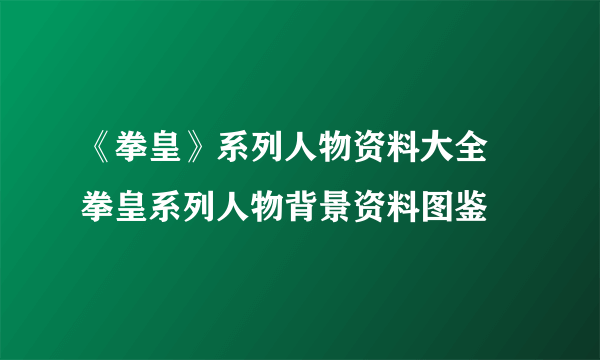 《拳皇》系列人物资料大全 拳皇系列人物背景资料图鉴