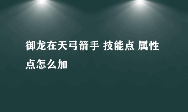 御龙在天弓箭手 技能点 属性点怎么加