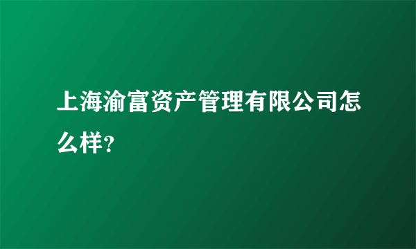 上海渝富资产管理有限公司怎么样？