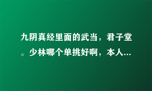 九阴真经里面的武当，君子堂。少林哪个单挑好啊，本人喜欢单挑，求高手指教一下谢了