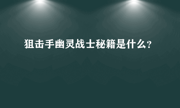 狙击手幽灵战士秘籍是什么？