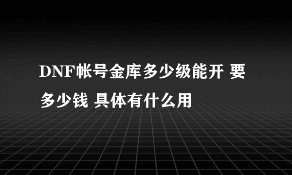 DNF帐号金库多少级能开 要多少钱 具体有什么用