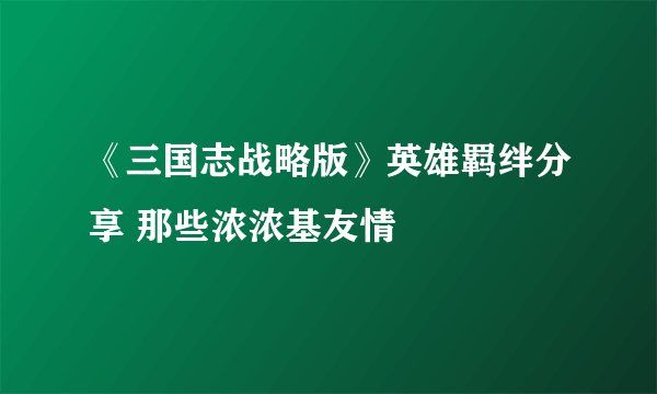 《三国志战略版》英雄羁绊分享 那些浓浓基友情