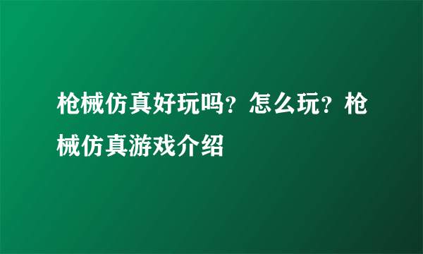 枪械仿真好玩吗？怎么玩？枪械仿真游戏介绍