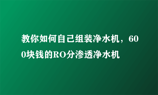 教你如何自己组装净水机，600块钱的RO分渗透净水机