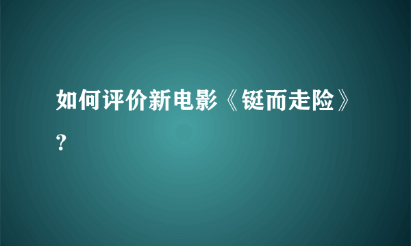 如何评价新电影《铤而走险》？