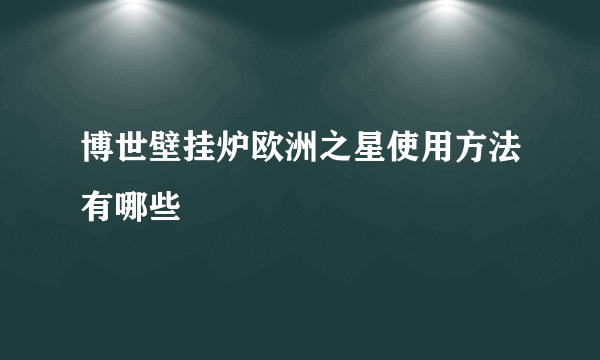 博世壁挂炉欧洲之星使用方法有哪些