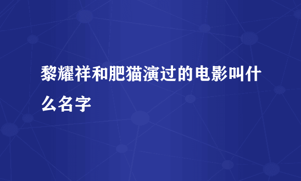 黎耀祥和肥猫演过的电影叫什么名字