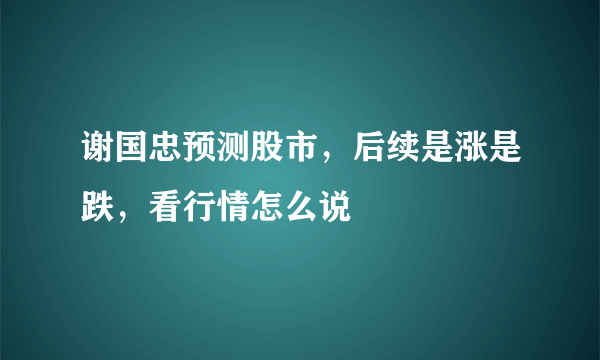 谢国忠预测股市，后续是涨是跌，看行情怎么说