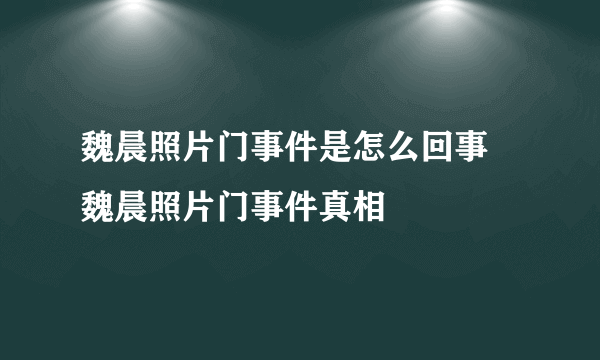 魏晨照片门事件是怎么回事 魏晨照片门事件真相