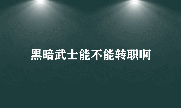 黑暗武士能不能转职啊