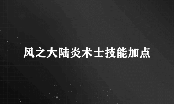 风之大陆炎术士技能加点