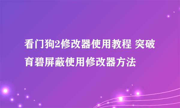 看门狗2修改器使用教程 突破育碧屏蔽使用修改器方法