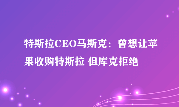 特斯拉CEO马斯克：曾想让苹果收购特斯拉 但库克拒绝