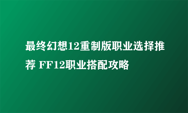 最终幻想12重制版职业选择推荐 FF12职业搭配攻略