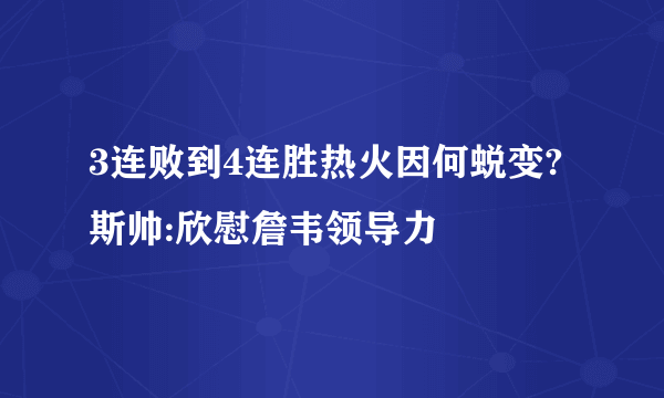 3连败到4连胜热火因何蜕变? 斯帅:欣慰詹韦领导力