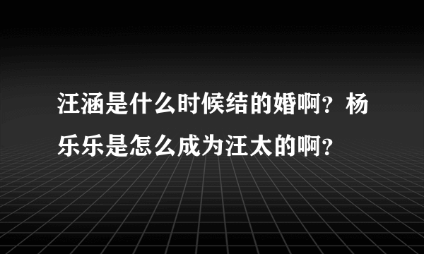 汪涵是什么时候结的婚啊？杨乐乐是怎么成为汪太的啊？