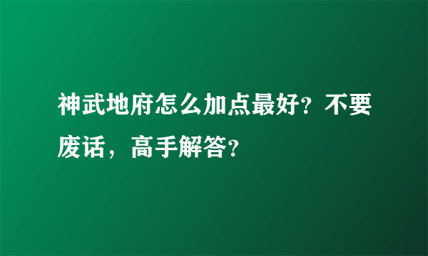 神武地府怎么加点最好？不要废话，高手解答？