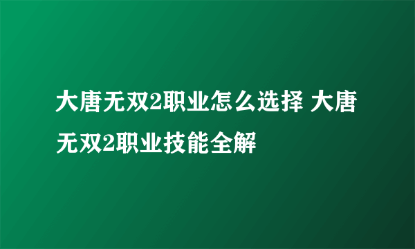 大唐无双2职业怎么选择 大唐无双2职业技能全解