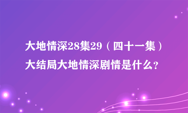 大地情深28集29（四十一集）大结局大地情深剧情是什么？