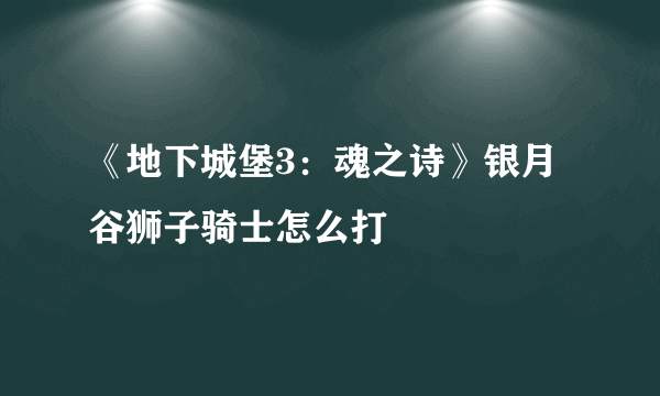 《地下城堡3：魂之诗》银月谷狮子骑士怎么打