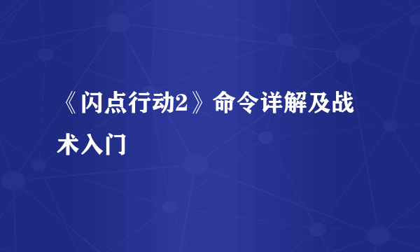 《闪点行动2》命令详解及战术入门