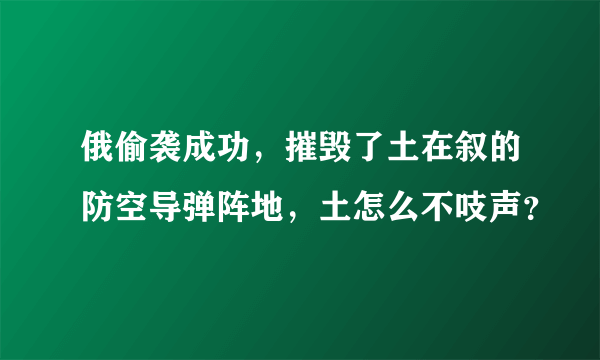 俄偷袭成功，摧毁了土在叙的防空导弹阵地，土怎么不吱声？