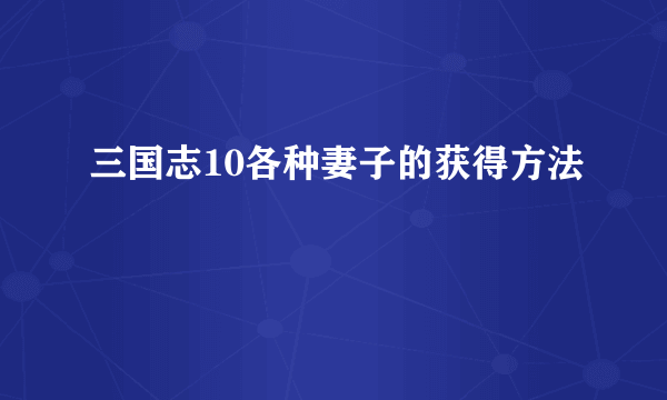 三国志10各种妻子的获得方法