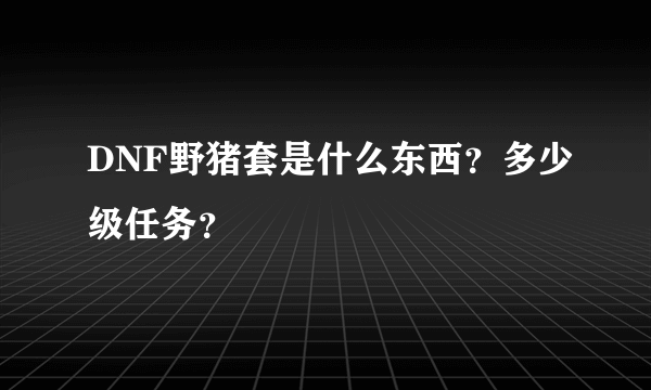 DNF野猪套是什么东西？多少级任务？