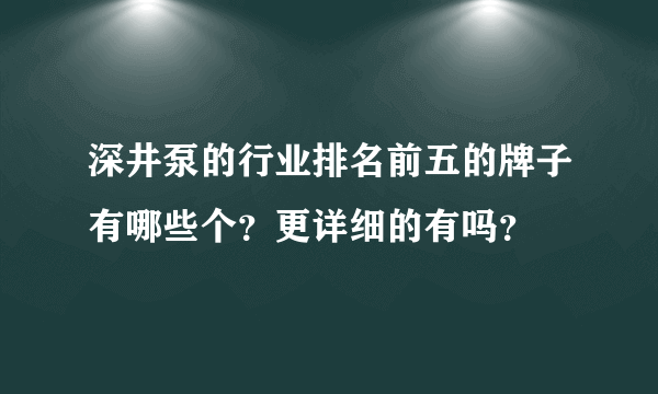 深井泵的行业排名前五的牌子有哪些个？更详细的有吗？