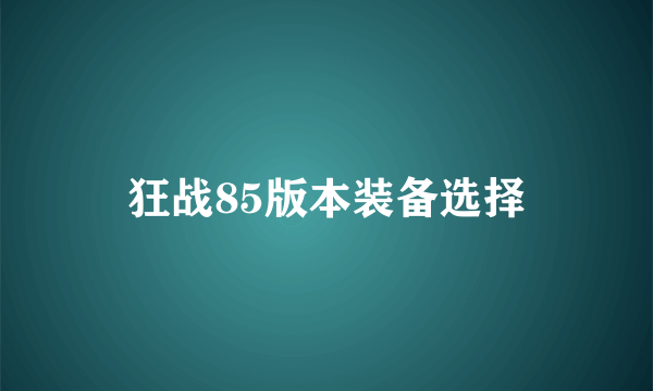 狂战85版本装备选择