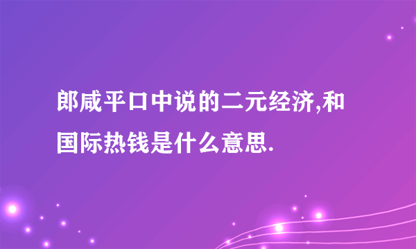 郎咸平口中说的二元经济,和国际热钱是什么意思.