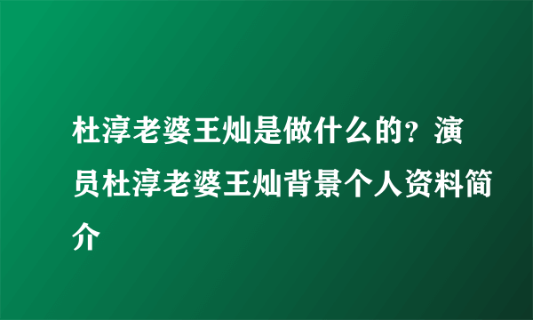 杜淳老婆王灿是做什么的？演员杜淳老婆王灿背景个人资料简介