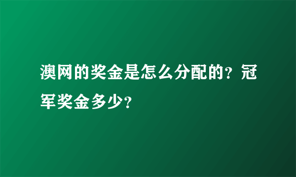 澳网的奖金是怎么分配的？冠军奖金多少？