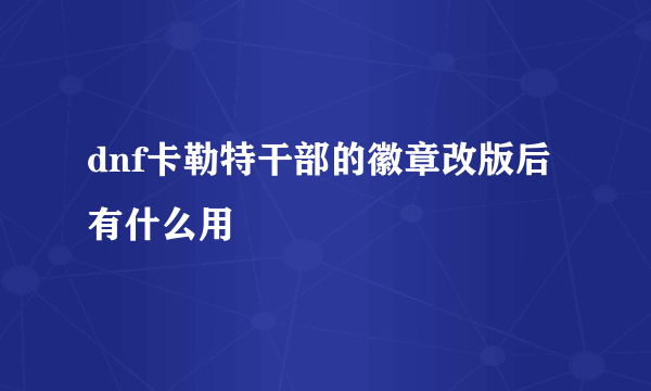 dnf卡勒特干部的徽章改版后有什么用