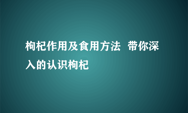 枸杞作用及食用方法  带你深入的认识枸杞