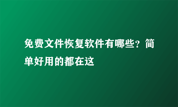 免费文件恢复软件有哪些？简单好用的都在这