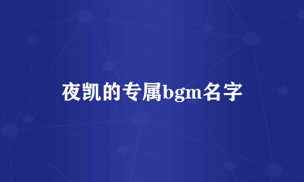 夜凯的专属bgm名字