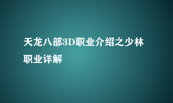 天龙八部3D职业介绍之少林职业详解