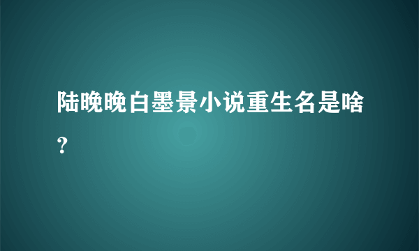 陆晚晚白墨景小说重生名是啥？