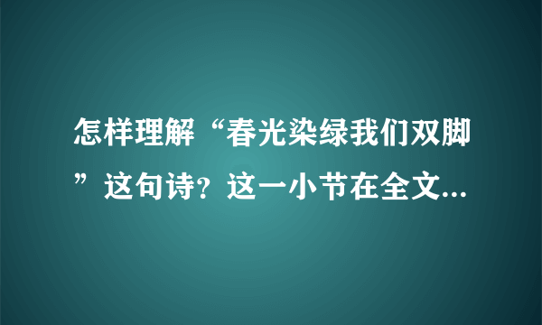 怎样理解“春光染绿我们双脚”这句诗？这一小节在全文中起到什么作用？表达了作者