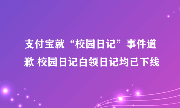 支付宝就“校园日记”事件道歉 校园日记白领日记均已下线