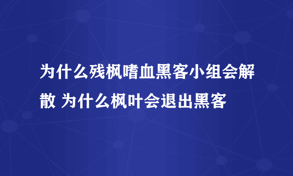 为什么残枫嗜血黑客小组会解散 为什么枫叶会退出黑客