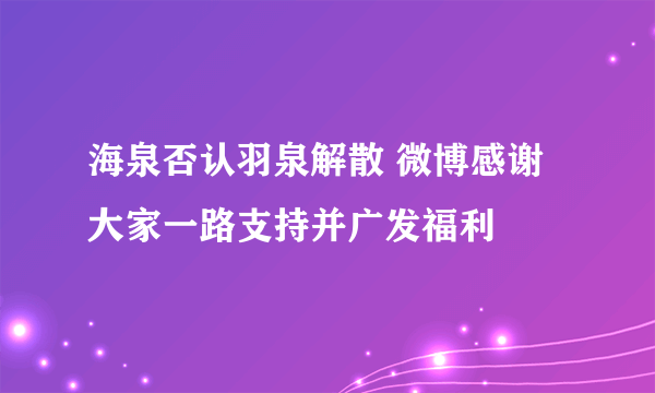 海泉否认羽泉解散 微博感谢大家一路支持并广发福利