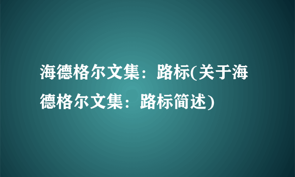 海德格尔文集：路标(关于海德格尔文集：路标简述)