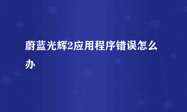 蔚蓝光辉2应用程序错误怎么办