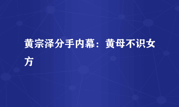 黄宗泽分手内幕：黄母不识女方