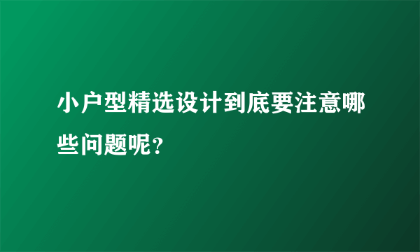 小户型精选设计到底要注意哪些问题呢？