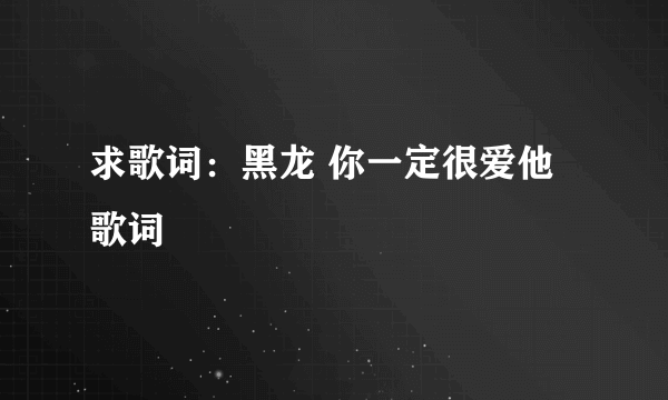 求歌词：黑龙 你一定很爱他 歌词